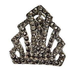 Vintage Rhinestone Brooch Art Deco Style Silver Tone Fashion Jewelry Accessory